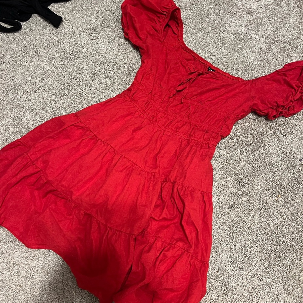 Red Puff Sleeve Dress